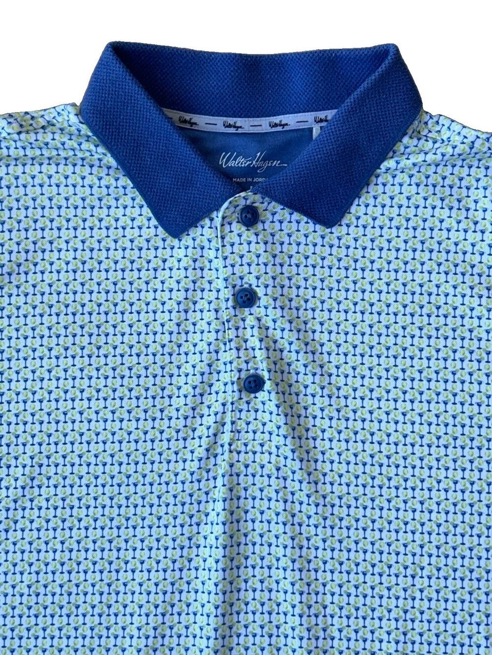 Walter Hagen Golf Polo Men's Size Large Margarita Lime Cocktails AOP Blue